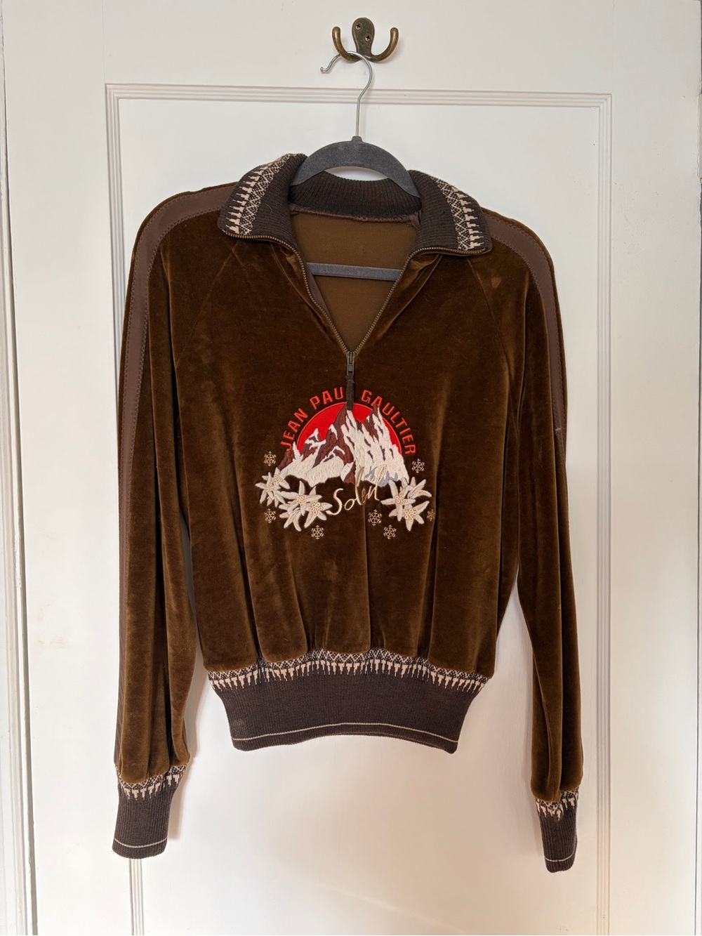 Jean Paul Gaultier Brown Velour Half-Zip Pullover